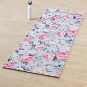Esthetische roze rozen witte bloemen patroon yogamat
