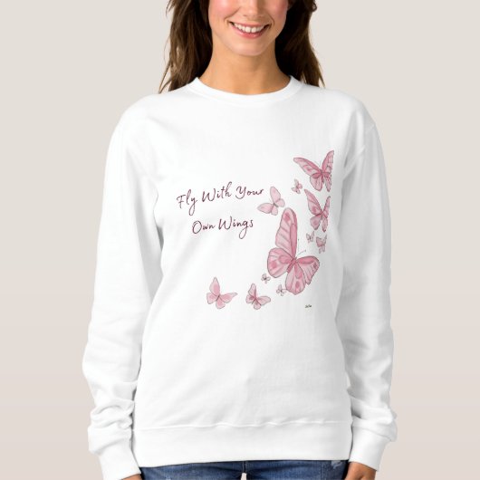 Esthetische Roze Vlinder Crewneck Sweatshirt (Voorkant)
