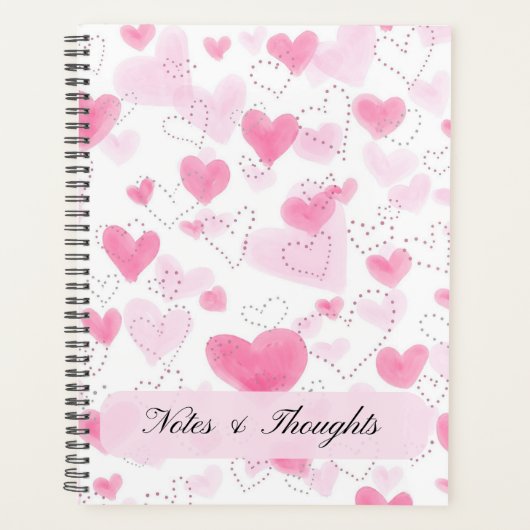 Esthetische Roze Waterverf Harten Aangepaste Naam  Planner (Voorkant)