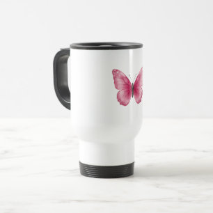 Esthetische roze waterverf vlinder koffiemok reisbeker