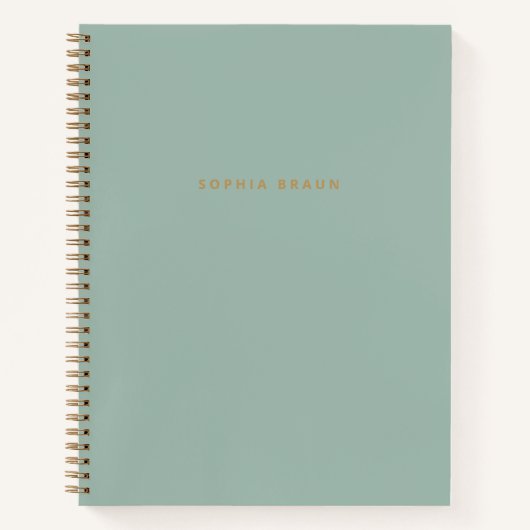 Esthetische Sage Groene & Gouden Moderne Naam Notitieboek (Voorkant)