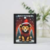 Esthetische Schattigee Santa Baby Lion Snowy Chris Briefkaart (Staand voorkant)