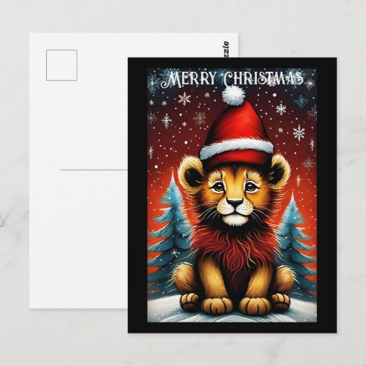 Esthetische Schattigee Santa Baby Lion Snowy Chris Briefkaart (Voorkant / Achterkant)