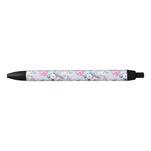 Esthetische Shabby Chic Roze Rozen Patroon Zwarte Inkt Pen (Voorkant)