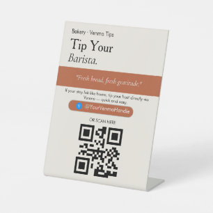 Esthetische tip uw barista QR-code bord Venmo Reclamebord Met Voetstuk