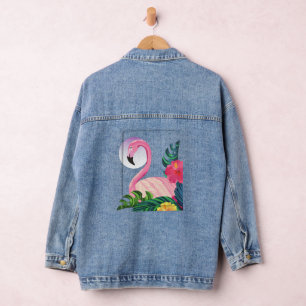 Esthetische tropische flamingo denim jacket
