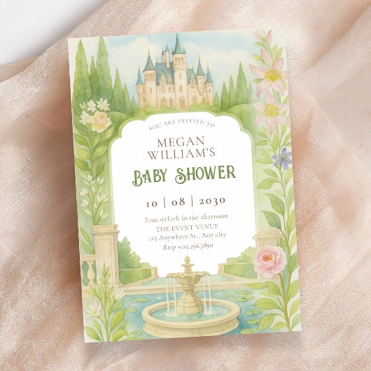 Esthetische tuinkasteel babyshower kaart