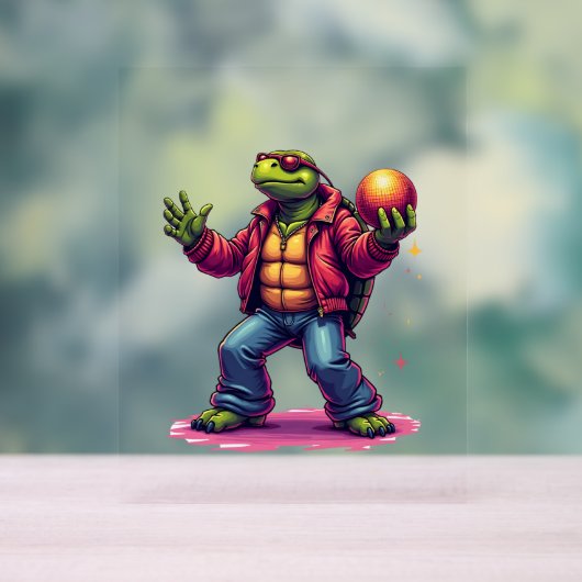 Esthetische Turtle Disco T-shirt Acryl Bord (Neutraal)