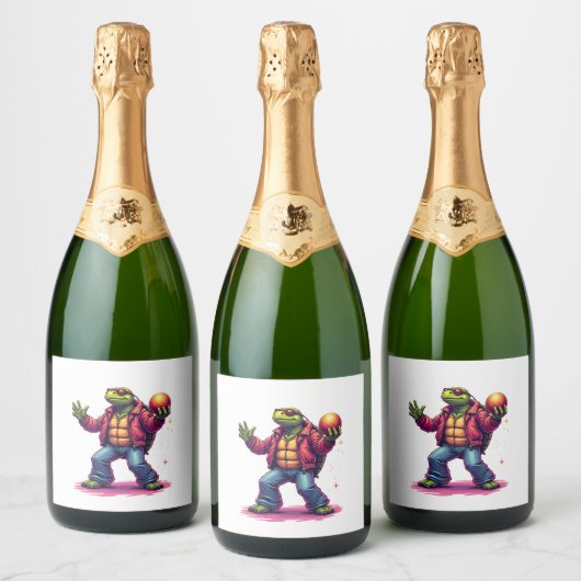 Esthetische Turtle Disco T-shirt Sparkling Wijnetiket (Flessen)