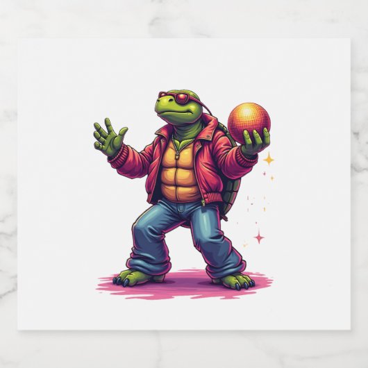 Esthetische Turtle Disco T-shirt Sparkling Wijnetiket (Enkel label)