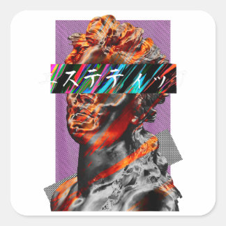 Esthetische Vaporwave Japanse Futurisme Vierkante Sticker