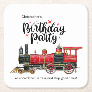 Esthetische vintage trein verjaardag coaster kartonnen onderzetters