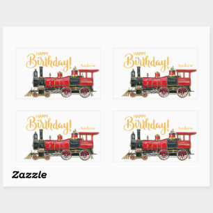 Esthetische vintage trein verjaardag rechthoekige  sticker
