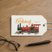 Esthetische vintage trein verjaardagscadeautags cadeaulabel