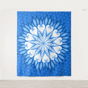 Esthetische wandkunst witte en blauwe mandala wandkleed