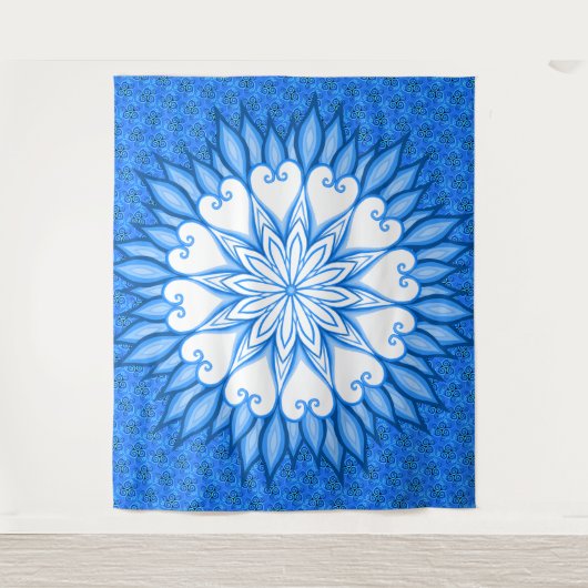 Esthetische wandkunst witte en blauwe mandala wandkleed (Voorkant)
