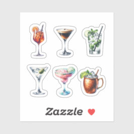 Esthetische Waterverf Cocktail Sticker Set