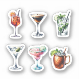 Esthetische Waterverf Cocktail Sticker Set