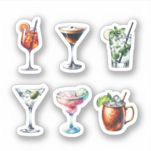 Esthetische Waterverf Cocktail Sticker Set