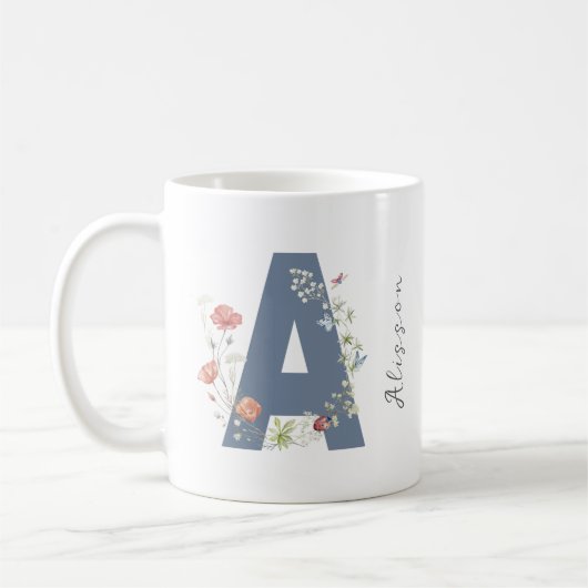 Esthetische Waterverf Floral Letter A Monogram Koffiemok (Links)