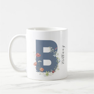 Esthetische Waterverf Floral Letter B Monogram Koffiemok