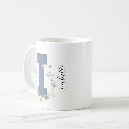 Esthetische Waterverf Floral Letter i Monogram Koffiemok (Voorkant links)