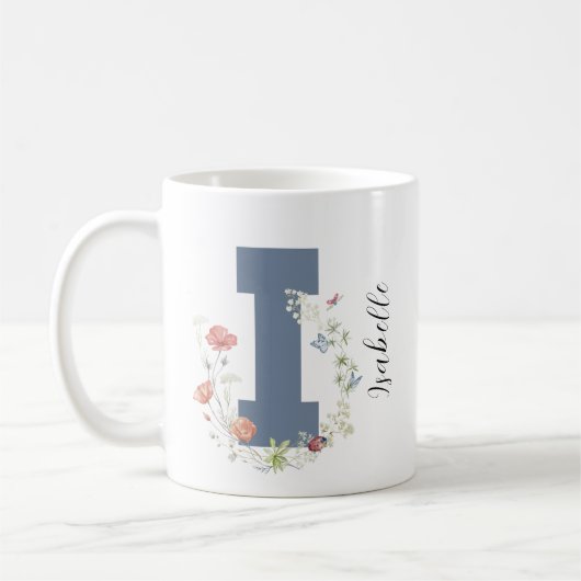 Esthetische Waterverf Floral Letter i Monogram Koffiemok (Links)