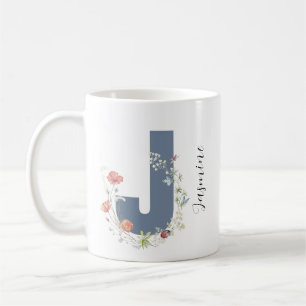 Esthetische Waterverf Floral Letter J Monogram Koffiemok