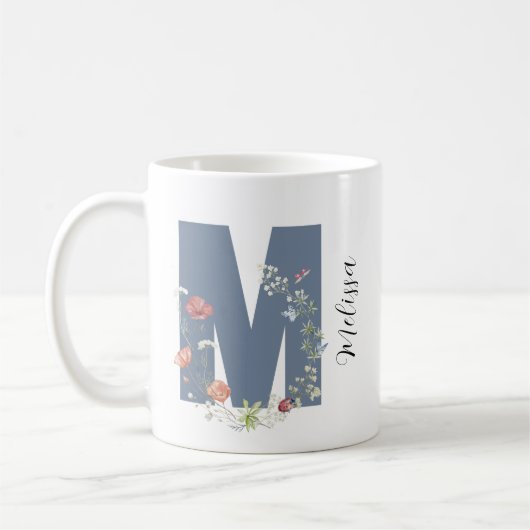 Esthetische Waterverf Floral Letter M Monogram Koffiemok (Links)