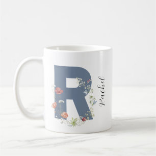 Esthetische Waterverf Floral Letter R Monogram Koffiemok