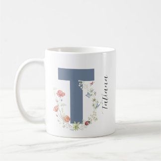 Esthetische Waterverf Floral Letter T Monogram Koffiemok