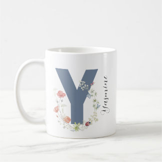 Esthetische Waterverf Floral Letter Y Monogram Koffiemok