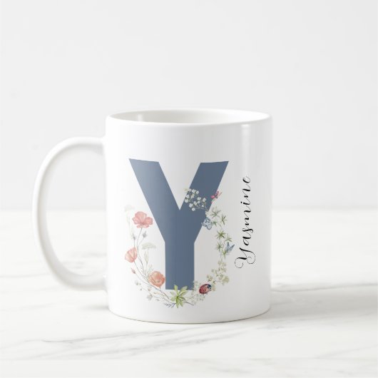 Esthetische Waterverf Floral Letter Y Monogram Koffiemok (Links)