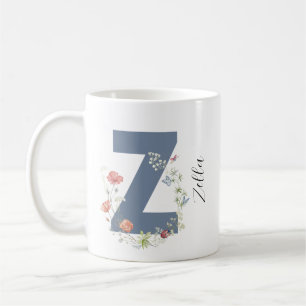 Esthetische Waterverf Floral Letter Z Monogram Koffiemok