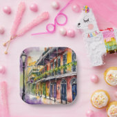 Esthetische Waterverf Mardi Gras Bourbon Street Papieren Bordje (Feest)