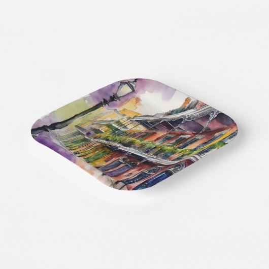 Esthetische Waterverf Mardi Gras Bourbon Street Papieren Bordje (Gebogen)
