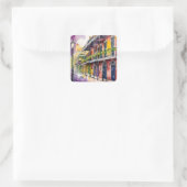 Esthetische Waterverf Mardi Gras Bourbon Street Vierkante Sticker (Tas)