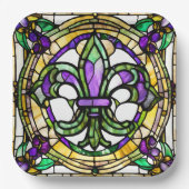 Esthetische Waterverf Mardi Gras Fleur De Lis Papieren Bordje (Voorkant)