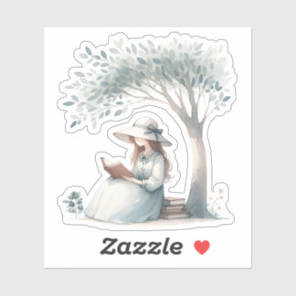 Esthetische Waterverf meisje het lezen van een boe Sticker