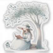 Esthetische Waterverf meisje het lezen van een boe Sticker (Voorkant)