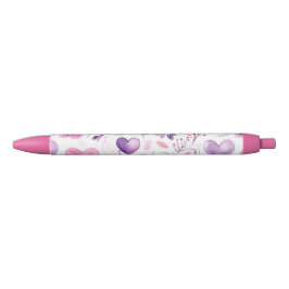 Esthetische waterverf paarse roze harten bloemenpe zwarte inkt pen