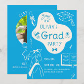 Esthetische Whimsical Handgetekende Afstudeerfeest Kaart (Voorkant / Achterkant)
