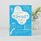 Esthetische Whimsical Handgetekende Afstudeerfeest Kaart (Staand voorkant)