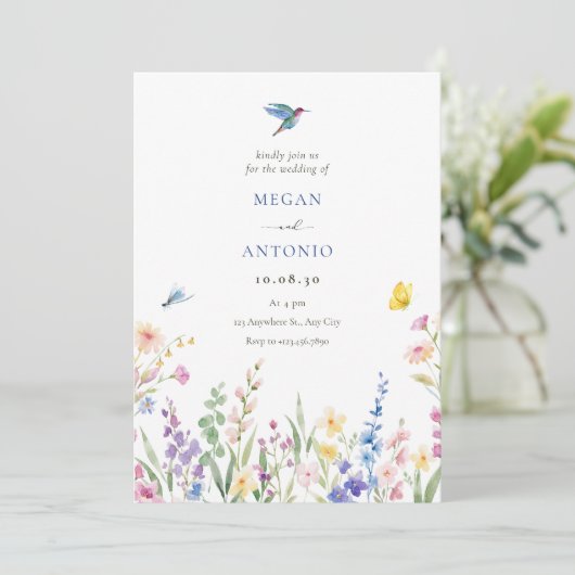 Esthetische wilde bloemen bruiloft save the date (Staand voorkant)