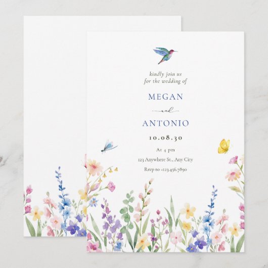 Esthetische wilde bloemen bruiloft save the date (Voorkant / Achterkant)