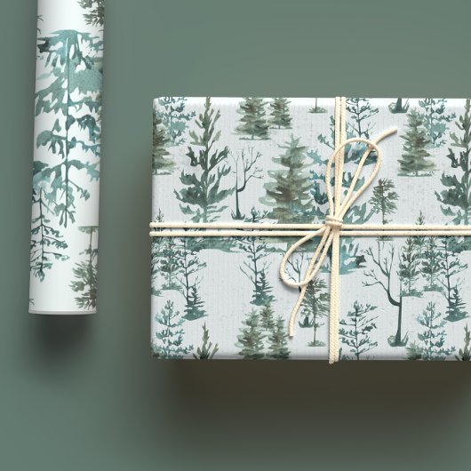 Esthetische Winter Pijnbomen Hunter & Pastel Groen Inpakpapier Vel