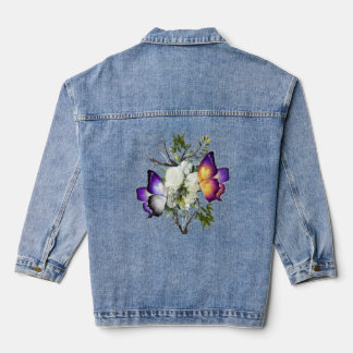 Esthetische witte roos & vlinder grafische denim j jacket