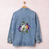 Esthetische witte roos & vlinder grafische denim j jacket (Hangar)