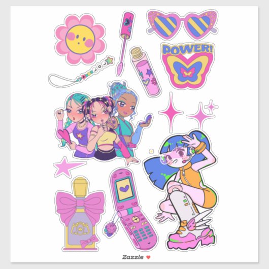 Esthetische y2k kiss gesneden stickers (Vel)