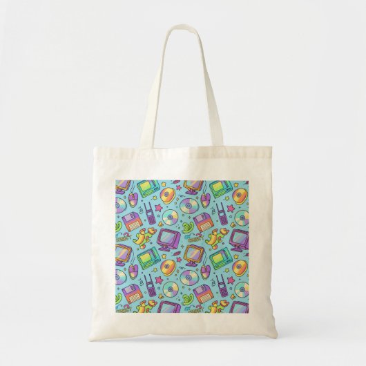 Esthetische Y2K Retro Tech Doodle Tote Tas (Voorkant)